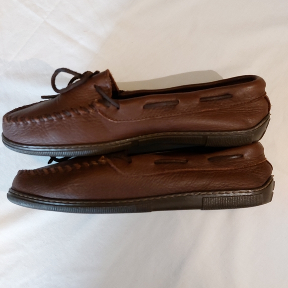 Minnetonka Moccasins Brown Leather Moosehide Driving Slippers Loafers 11 EUC - Picture 3 of 13